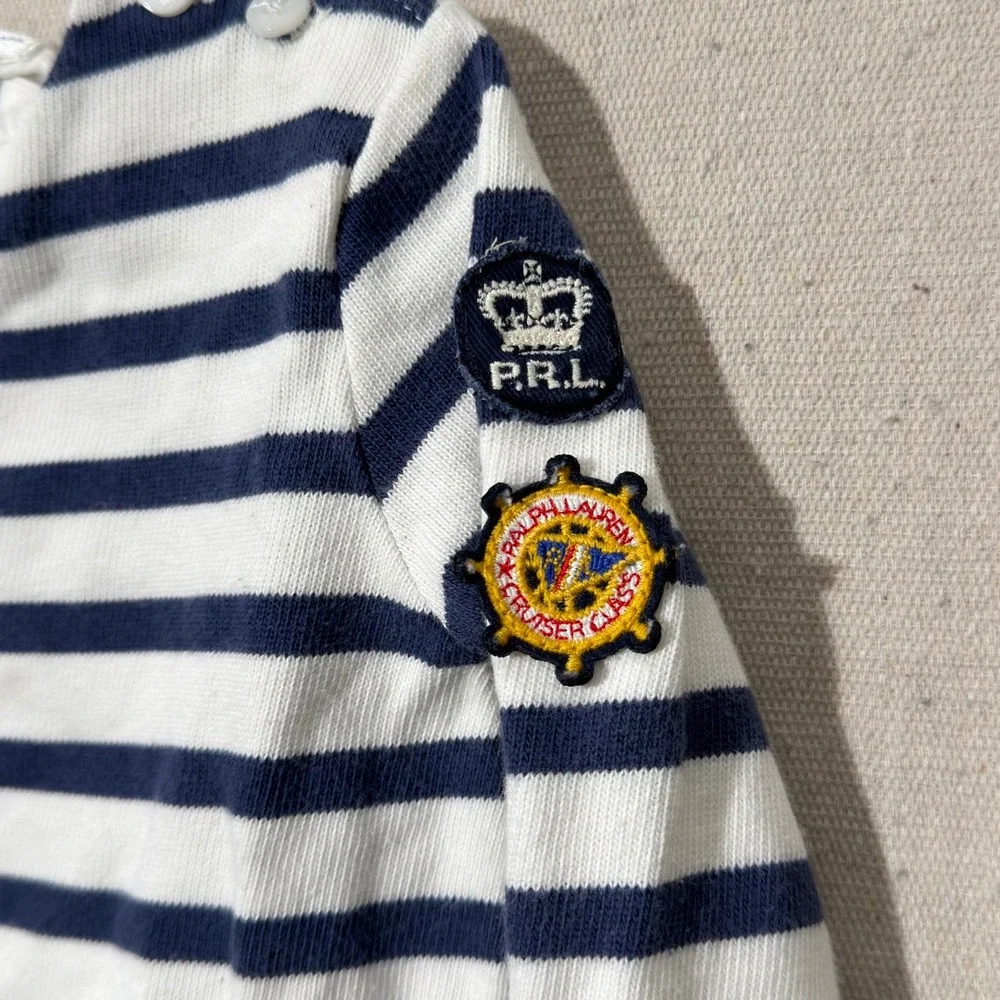 Ralph Lauren Dress Kids 12M White Navy Blue Nautical Peplum Striped Long Sleeve